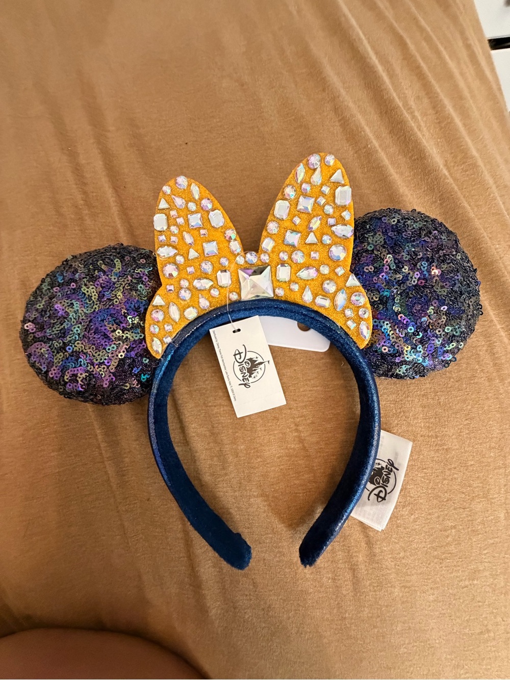 Walt Disney World Sequin Mickey Ears Headband with Jeweled Gold Bow